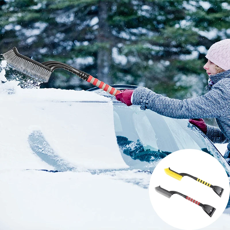 Car Snow Brush Ice Removal Vehicle Windshield Window Snow Cleaning Brush with Ice Scraper for Cars Winter Auto Cleaning Tools Window Cleaning Tool