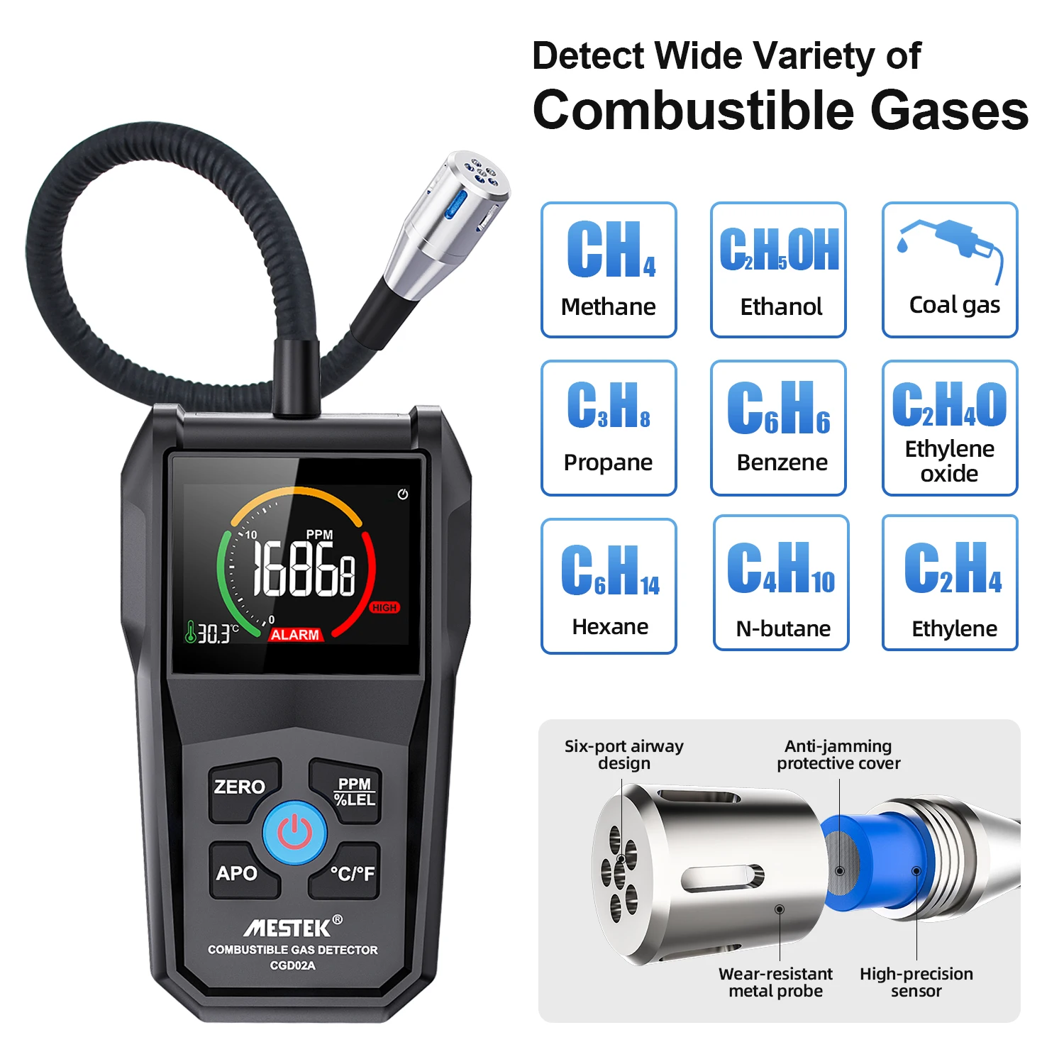 Mestek Combustible Gas Detector Color Screen Lpg Meter Alarm Flammable