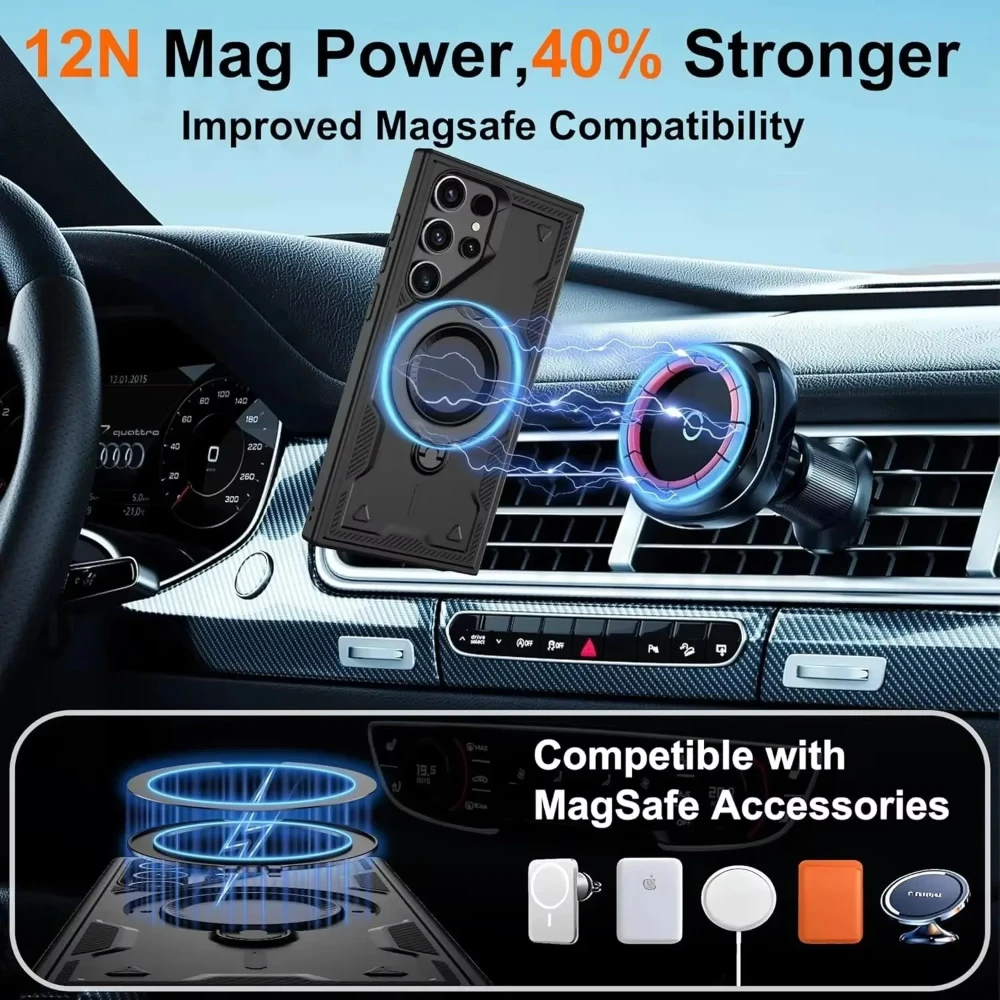 Premium 360-Degree Rotating Magnetic Metal Phone Case with MagSafe Holder Compatibility
