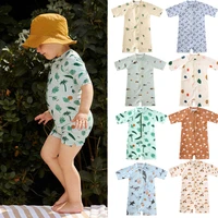 1-7T Summer Kids Swimwear For Gir Boy Swimsuits Vacation Beach Jumpsuit with Hat Toddler Sets Fashion Children Surfing Swim Suit 1