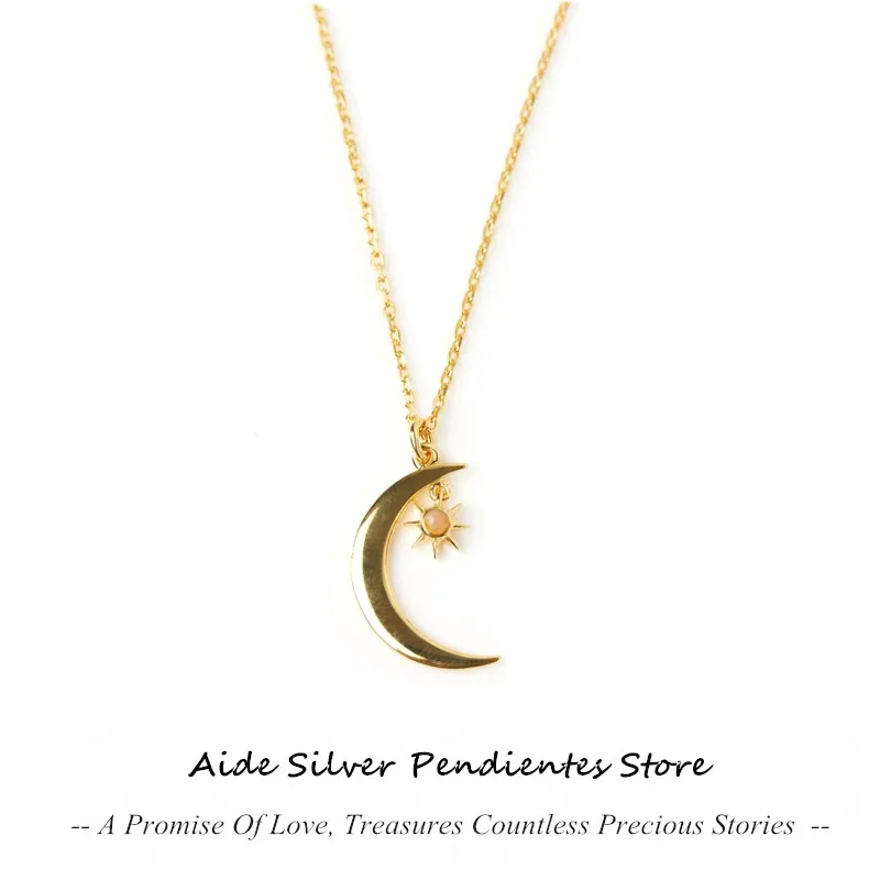 

AIDE 925 Sterling Silver New Arrival Fashion 12Colors Zircon Moon Tassel Pendant Chain Necklaces For Women Birthday Gift Jewelry