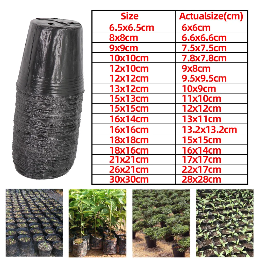 5-100pcs 16 Sizes Black Plastic Seedling Planting Bowl Nursery Breathable Pot Nutrition Grow Bag Garden Vegetable Container Box images - 6