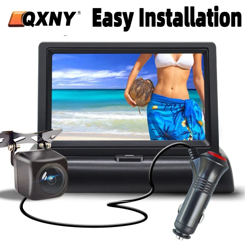 

QXNY Easy Installation 4.3/5” Car TFT LCD Monitor Rear View Backup Camera for Vehicle Night Vision Reverse Video Parking System