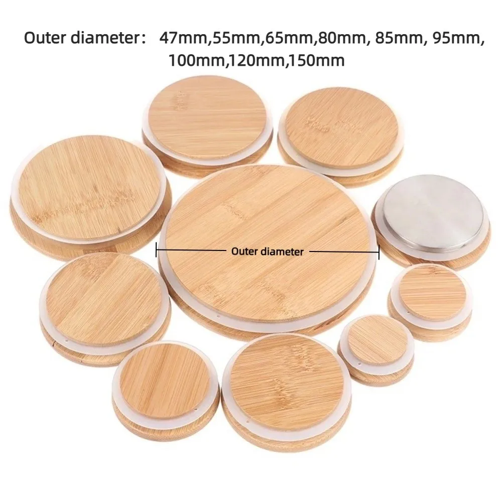 Portable Reusable Bamboo Lids Non Leakage Thicken Wooden Covers Silicone Sealing Jar Canning Caps Drinking Jar Supplies