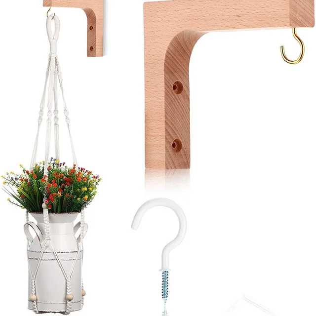 Cintres muraux nordiques en bois naturel pour plantes, crochet pour Pot de fleurs suspendu, support de fleurs nordique pour lanternes, carillons éoliens, décoration de balcon et de maison 3