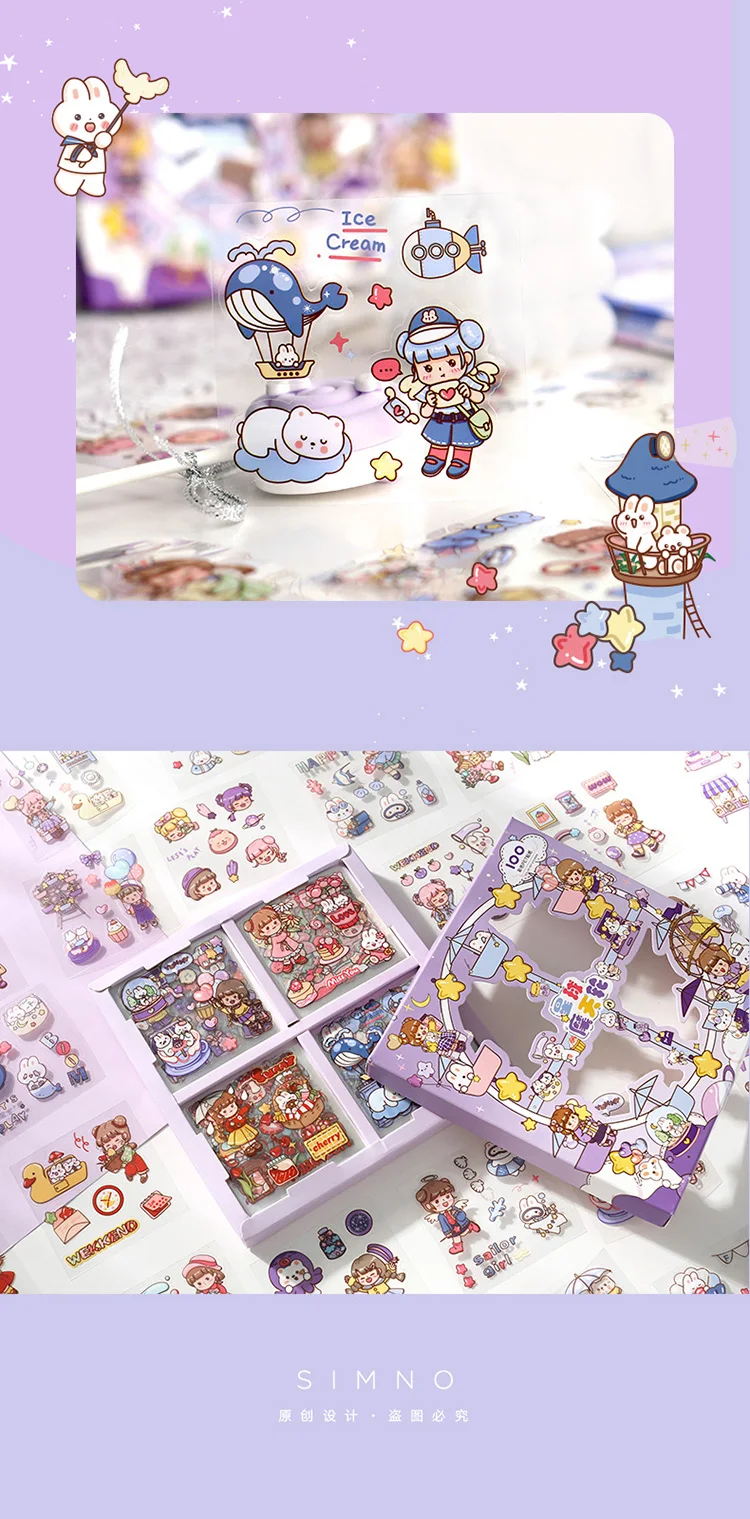 Simno 100 Sheets Flowers Mushroom Stickers Retro Literary Decorative Sticker Set Stationery Wholesale