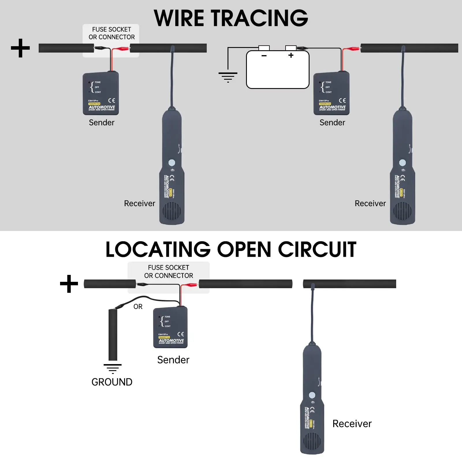 Aermotor Automotive Short Cable Tracker Open Wire Finder Same As EM415PRO Universal 6-42V DC Find Car Short Circuit Wire