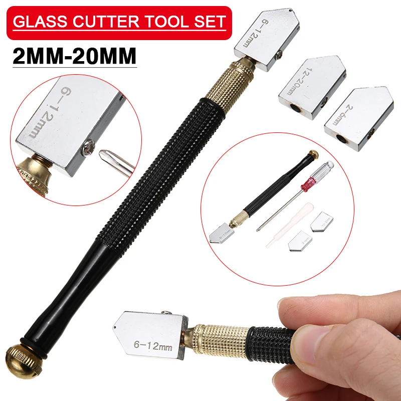 

5pcs Glass Cutter Tool Set Metal Handle With 2mm-20mm Cutting Head Pencil Style Oil Feed Carbide Tip Glass Cutting Hand Tools