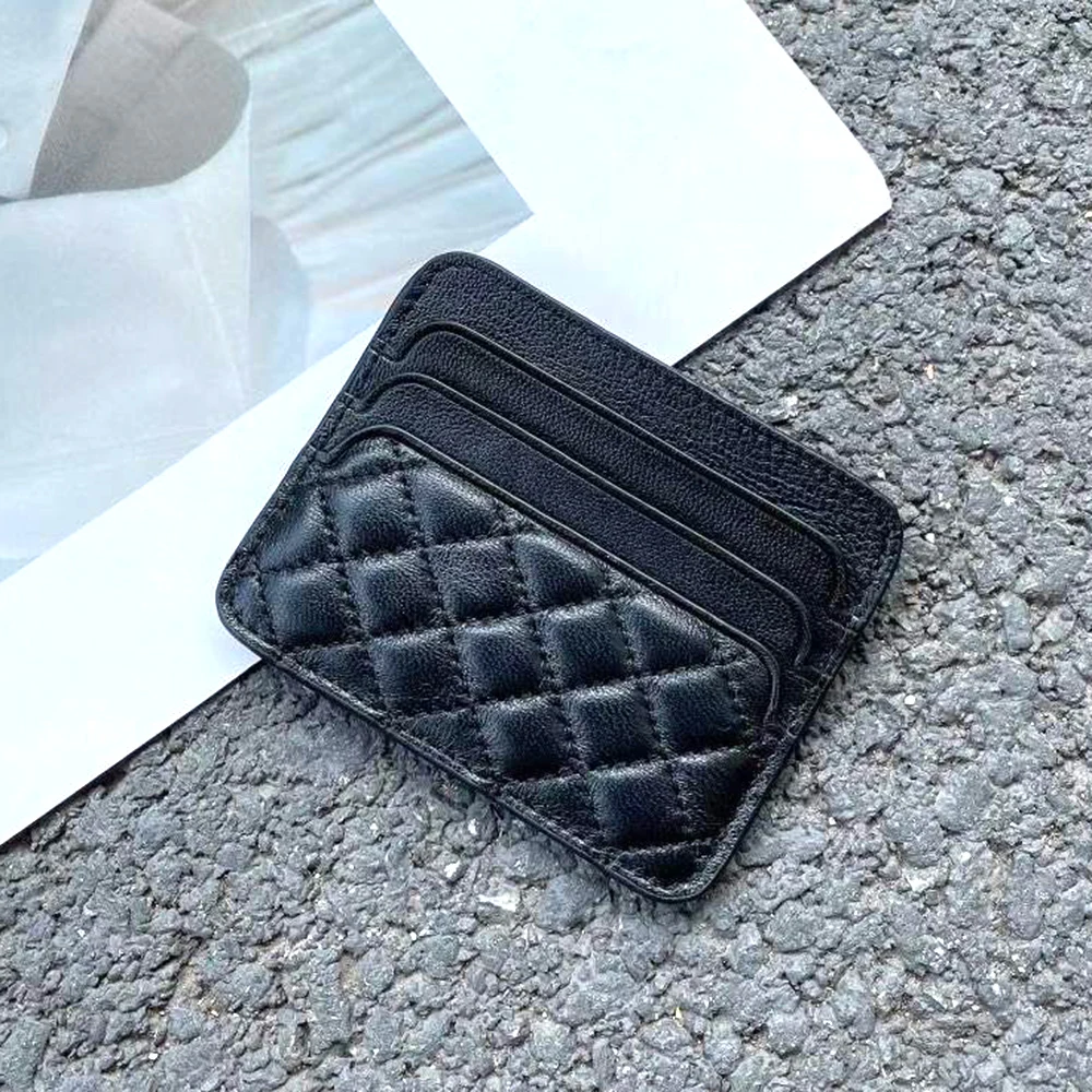 Sheepskin Quilting Credit Card Holder Fashion Luxury Diamond Stichting Mini  Wallets For Women Slim Genuine Leather ID Card Case - AliExpress