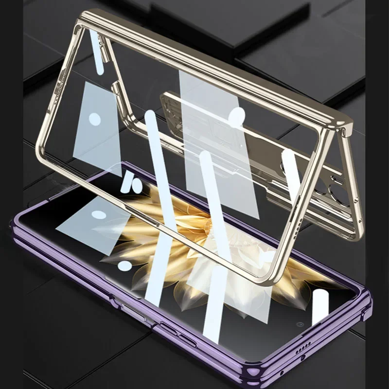 Luxury Plating Transparent Case for Honor Magic V2 Magnetic Hinge Outer Screen G
