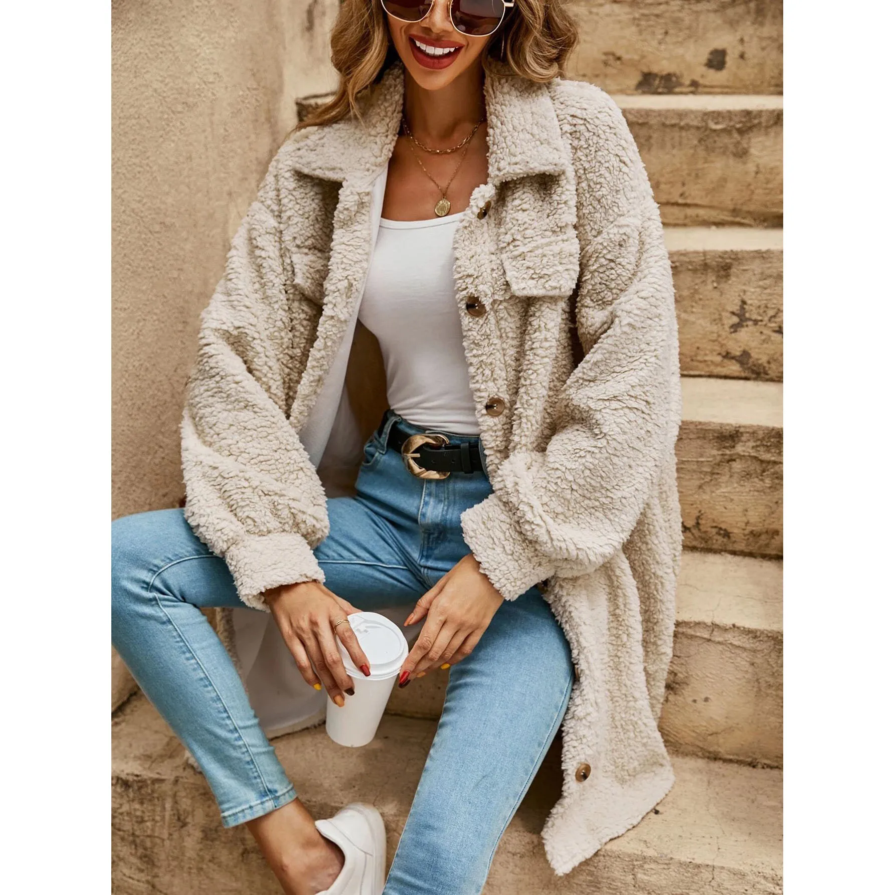 Women Sweaters for Fall And Winter Womens Oversized Fuzzy Fleece Sweatshirts with Pockets