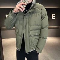 Thick Men's Parkas Jackets Plaid Cotton Jacket Casual Loose Oversized Warm Coats Stand Collar Solid Color Streetwear Winter 1