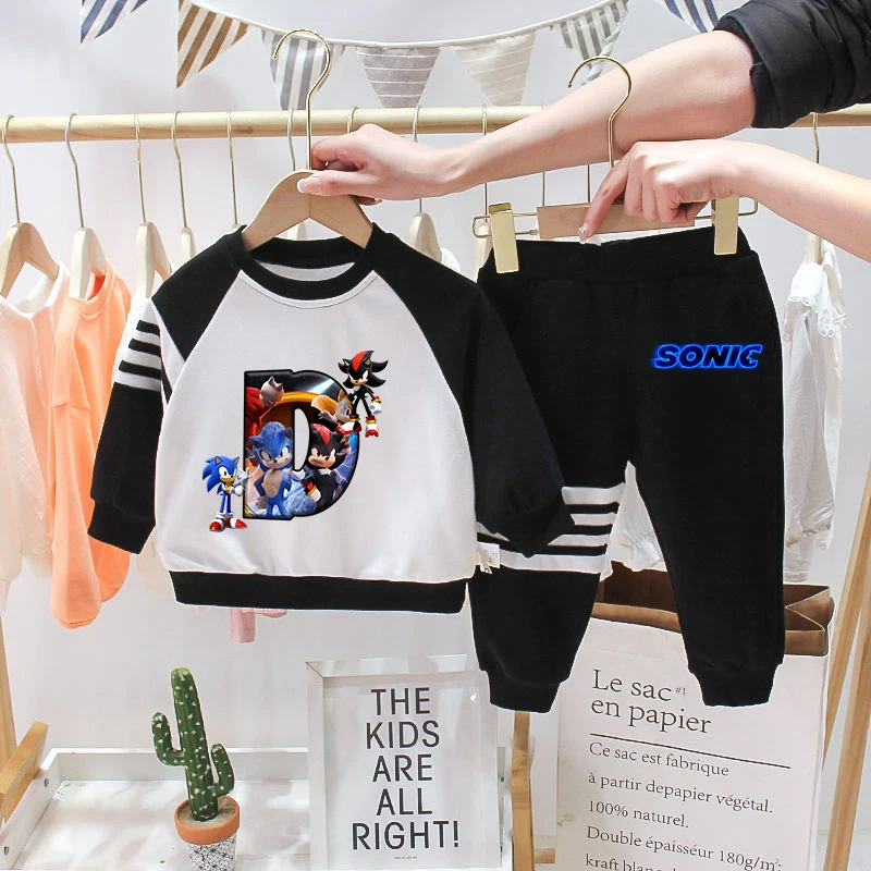 thumbnail image 1 of Conjunto de chándal de algodón Sonics Anime Marvels Otoño Suéter Sudadera con capucha Conjunto de ropa para bebé Sudadera para niños Tops Pantalones Traje de 2 piezas, 1 of 5