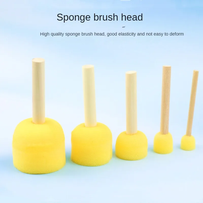 Wholesale Wooden Handle Foam Sponge Painting Brush For Kids Ideal