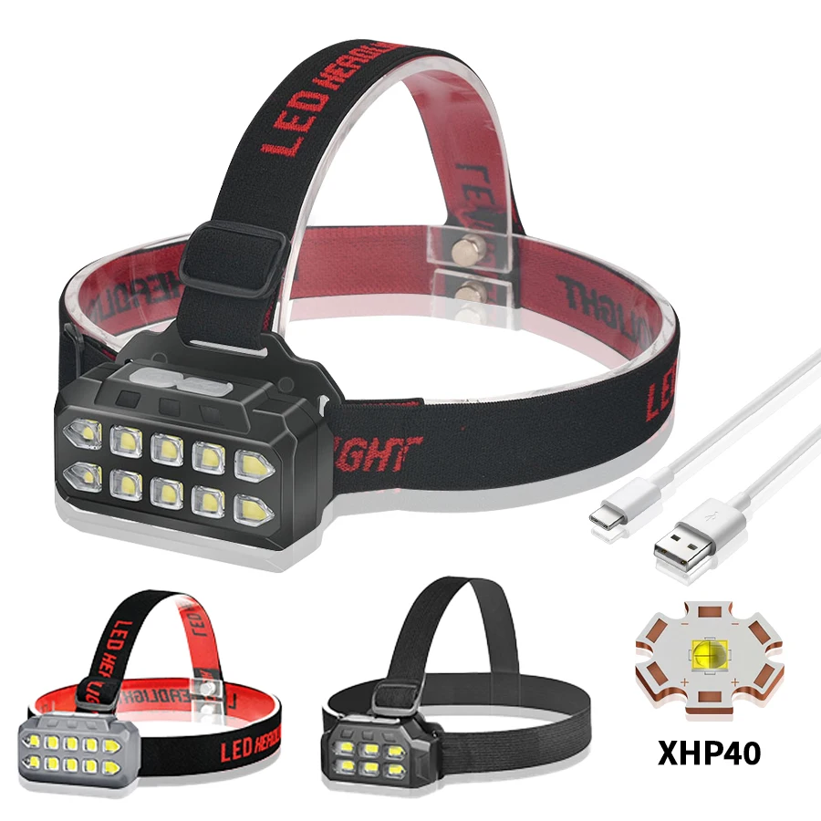 KDULIT Portable LED Headlamp Built-in 18650 Battery USB Rechargable 3 Lighting Modes Outdoor Camping Fishing Emergency Headlight
