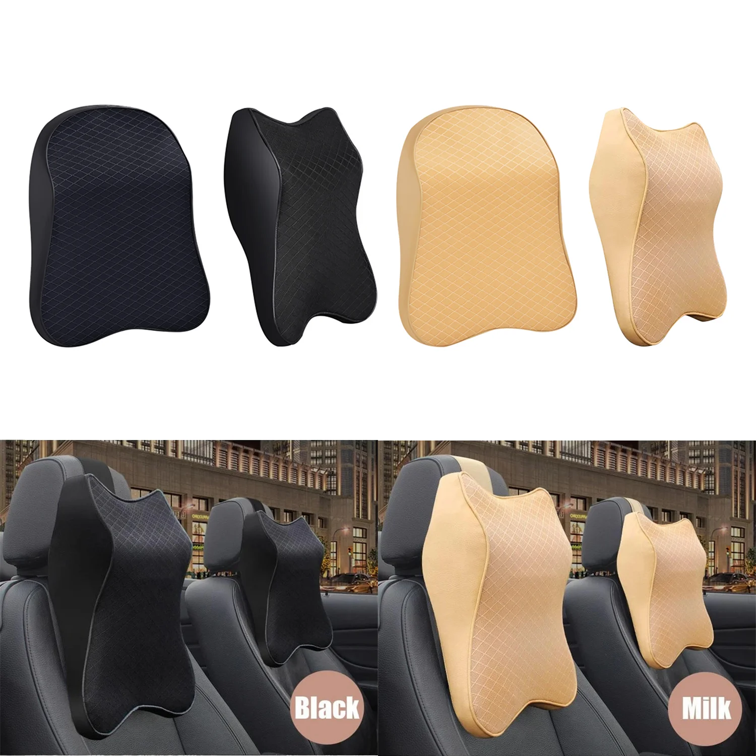 1pcs Car Leather Headrest Memory Foam Lumbar Cushion Headrest Neck