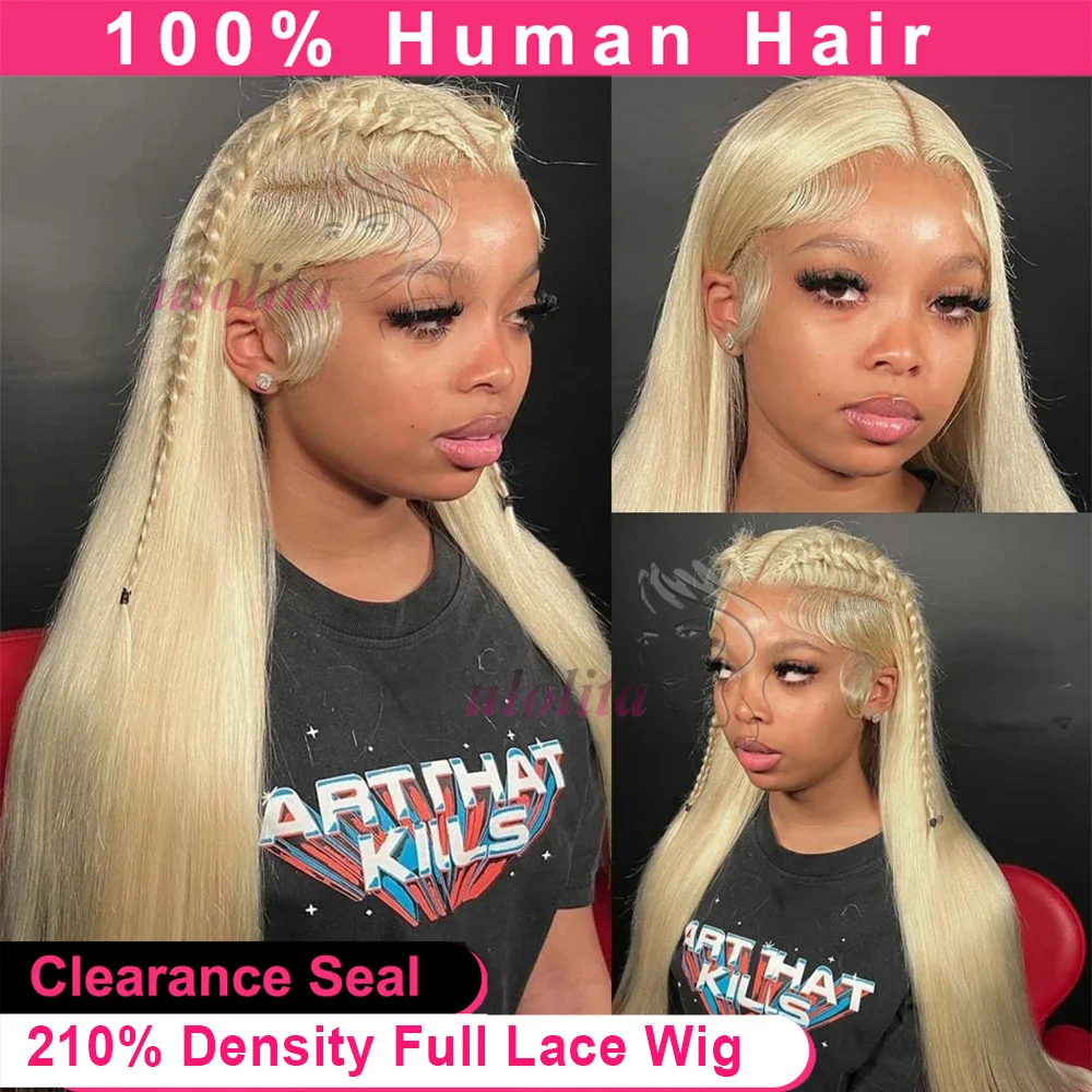 Full Lace Wig Real Human Hair 613 Blonde Straight Remy Hair Brazilian Human Ponytail Wig Transparent Lace Frontal