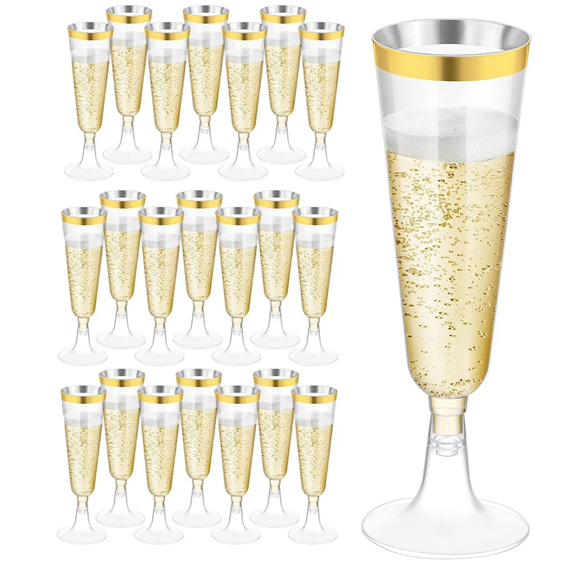 5Pcs Transparent Champagne Cup Disposable Plastic Flutes Cups Wedding Birthday Party Supplies Bar Drink Red Wine Ice Cream Cup