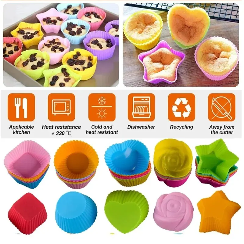 silicone muffin mold 6/12PCS Round Muffin Cup Heart Cake Baking Mold Kitchen Cooking Supplies Cake Decorating Tools
