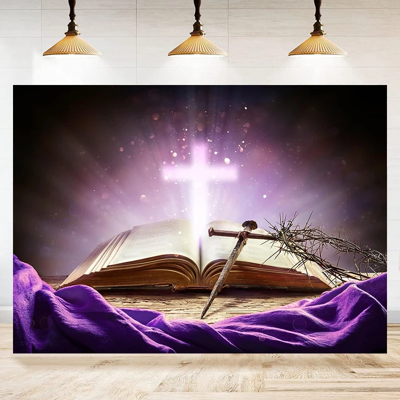 Pasqua Gesù Cristo Fotografia Sfondo Sacra Bibbia Croce Spine Viola Credenza Sfondo Chiesa Cristiana Decor Banner