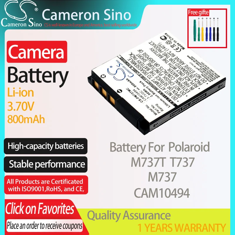 Batteria Cameronsino Per Polaroid M737T T737 M737 Per Batterie Per Fotocamere Digitali Polaroid Cam10494 800Mah 3.70V Li-Ion Nero