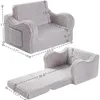 Kids Chairs for Toddler, 2-in-1 Toddler Soft Sherpa Couch Fold Out, Convertible Sofa to Lounger for Girls and Boys, Grey 3