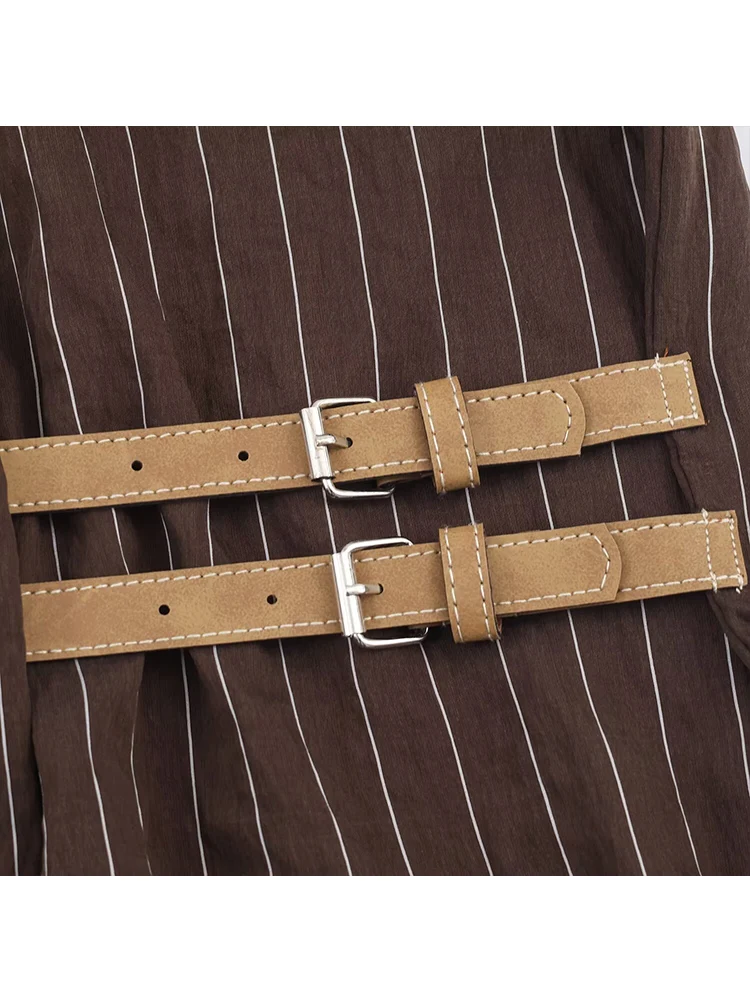 Women's Long Sleeve Striped Shirt Vintage Casual Lapel Button Up Blouse Female Fashionable Comfortable Street Clothing