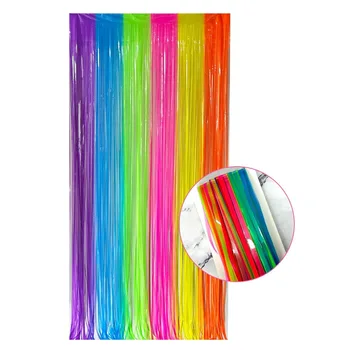 Tenda con Frange Multicolore Fluorescente, Decorazione per Feste UV, Striscioni Fluorescenti Macaron, Tenda Neon per Feste