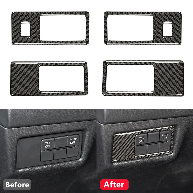 

Переключатель фар из углеродного волокна, кнопка противотуманной фары, наклейка, рамка, отделка крышки для CX-5 2017 2018, аксессуары для стайлинга автомобиля