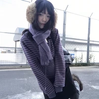 Karrram Japanese Y2k Purple Striped Cardigan 2000s Style Turtleneck Knitted Jacket Vintage Harajuku Zipper Knitwear Korean 90s - Image 2
