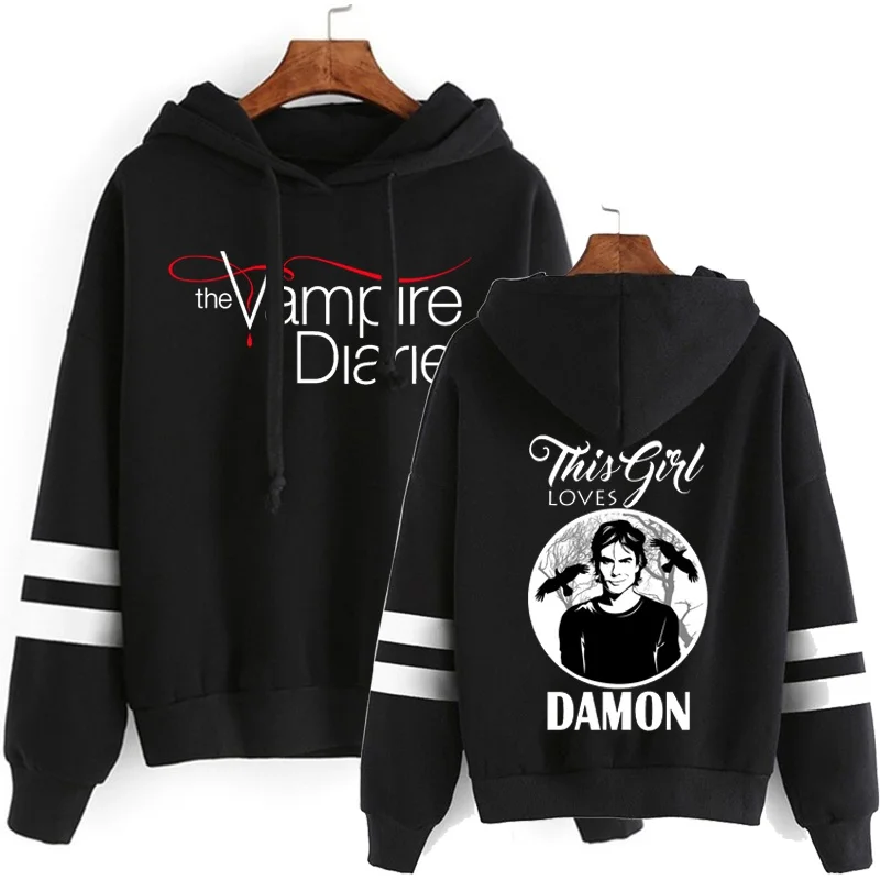 

The Vampire Diaries Hoodies Women Men Fashion Striped Hooded Sweatshirt Casual Outdoor Long Sleeve Hoodie