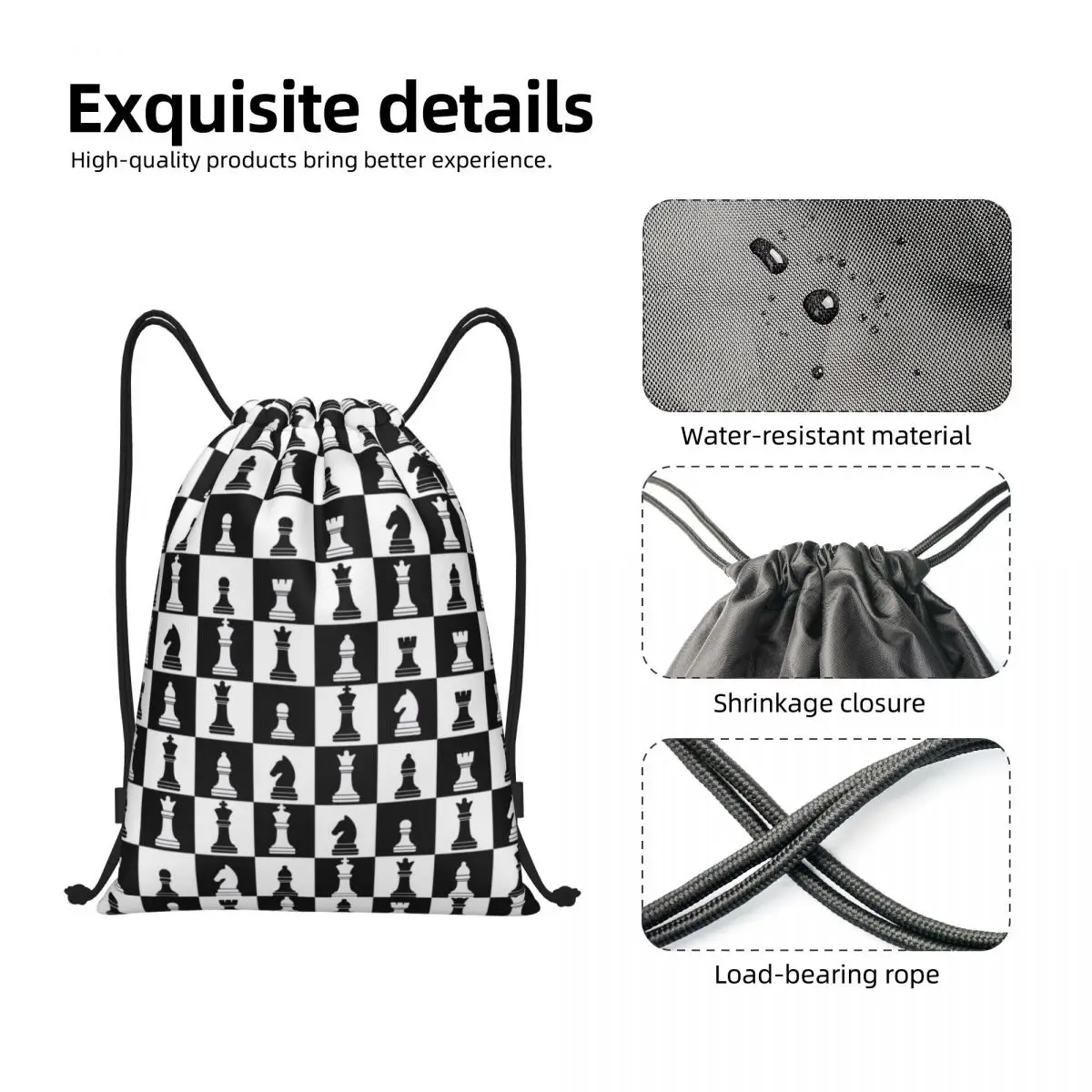 Custom Chess Checkerboard Drawstring Backpack Sports Gym Bag for Women Men Checkered Training Sackpack 3
