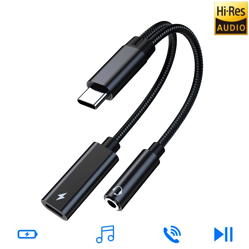 2 in 1 USB-C to 3.5mm Headphone Amp Charging Adapter Splitter DAC AUX PD Fast Charge Cable for MacBook iPad Pro SAMSUNG S20 HIFI |