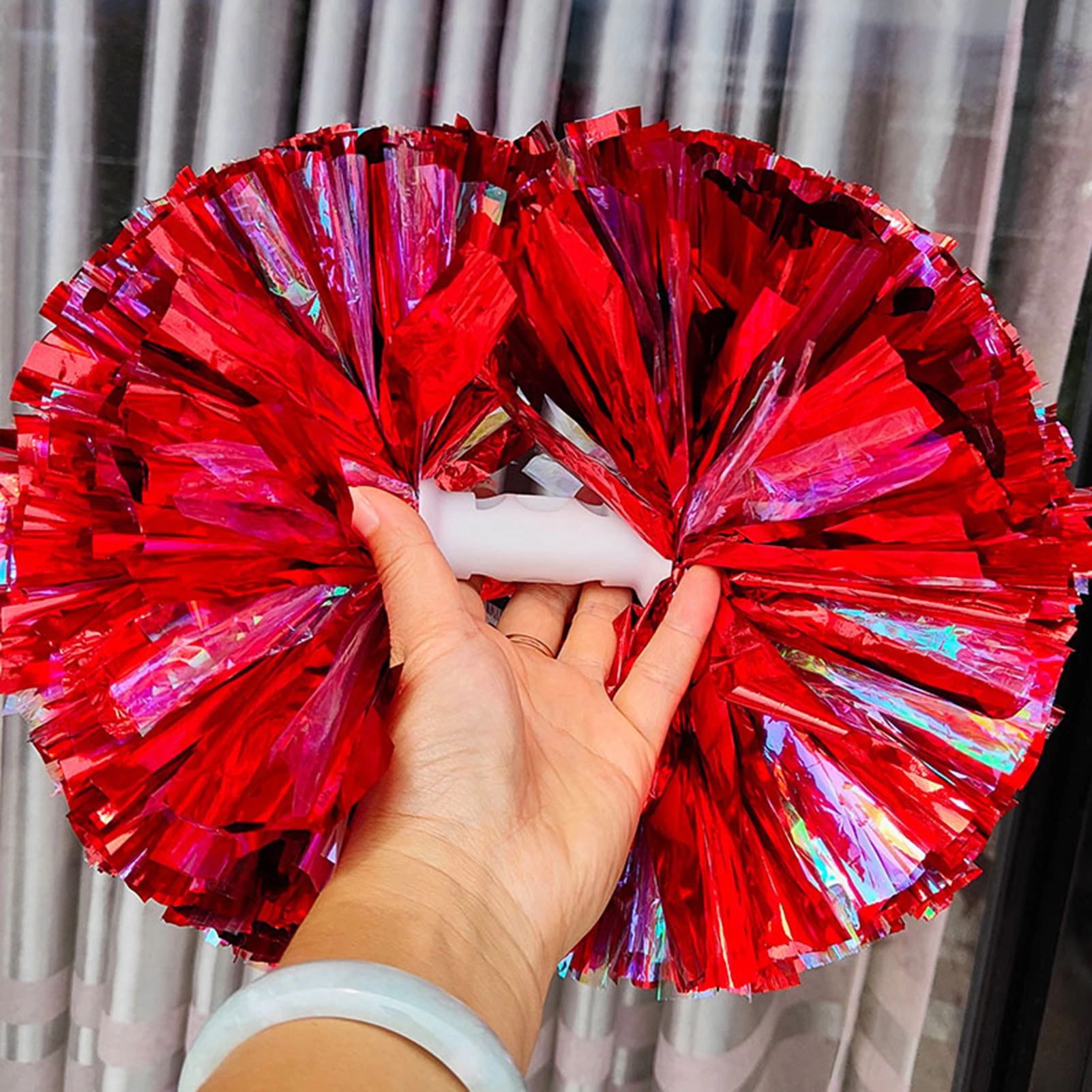 Double-headed Metallic Streamer Pom Poms Cheerleading Cheer Pompoms Team Sports Spirit Party Cheering Kids Adults Cheer Pompoms