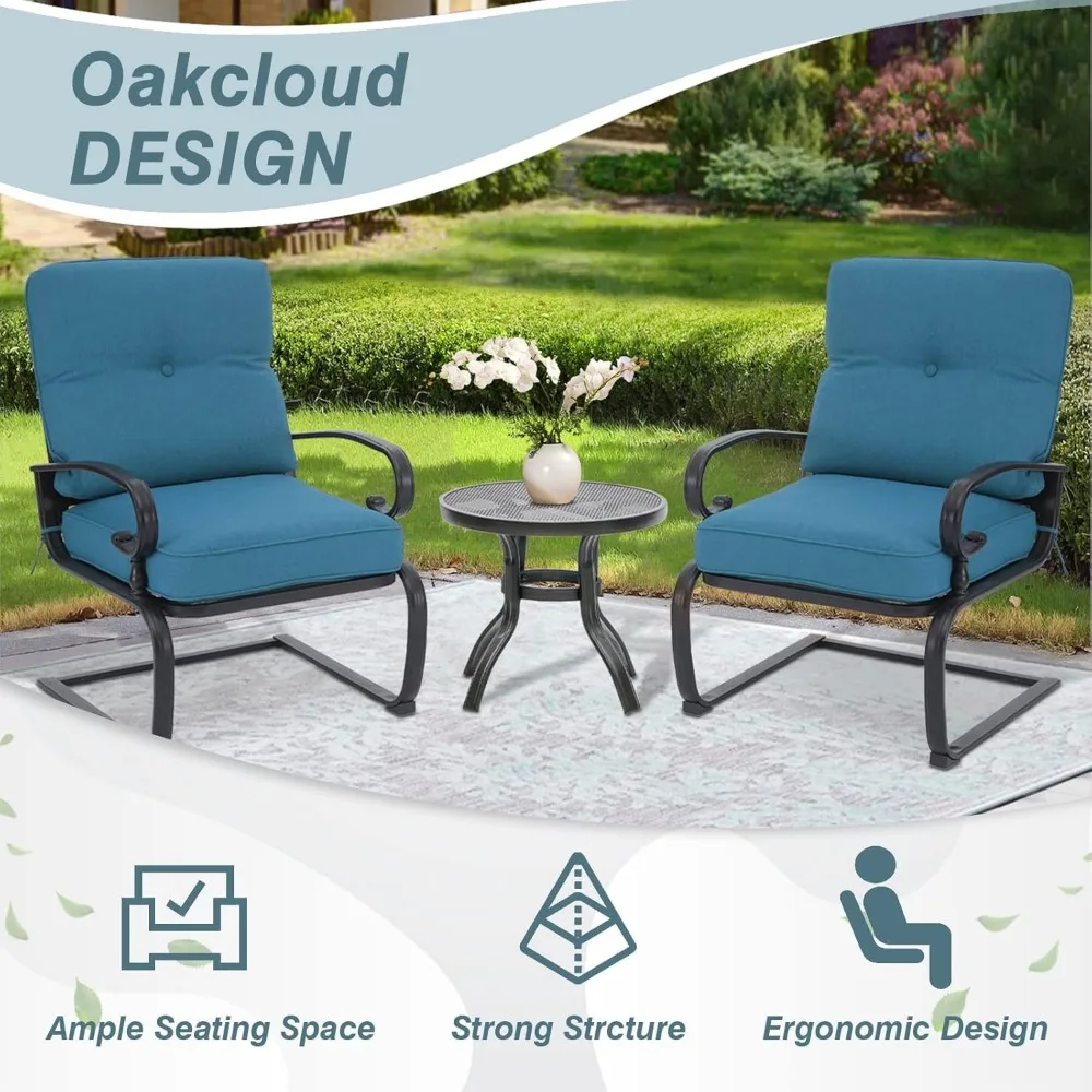 Outdoor Bistro Set 3-Piece Spring Metal Lounge Cushioned Chairs and Bistro Table Set Wrought Iron Cafe Furniture Seat, 6