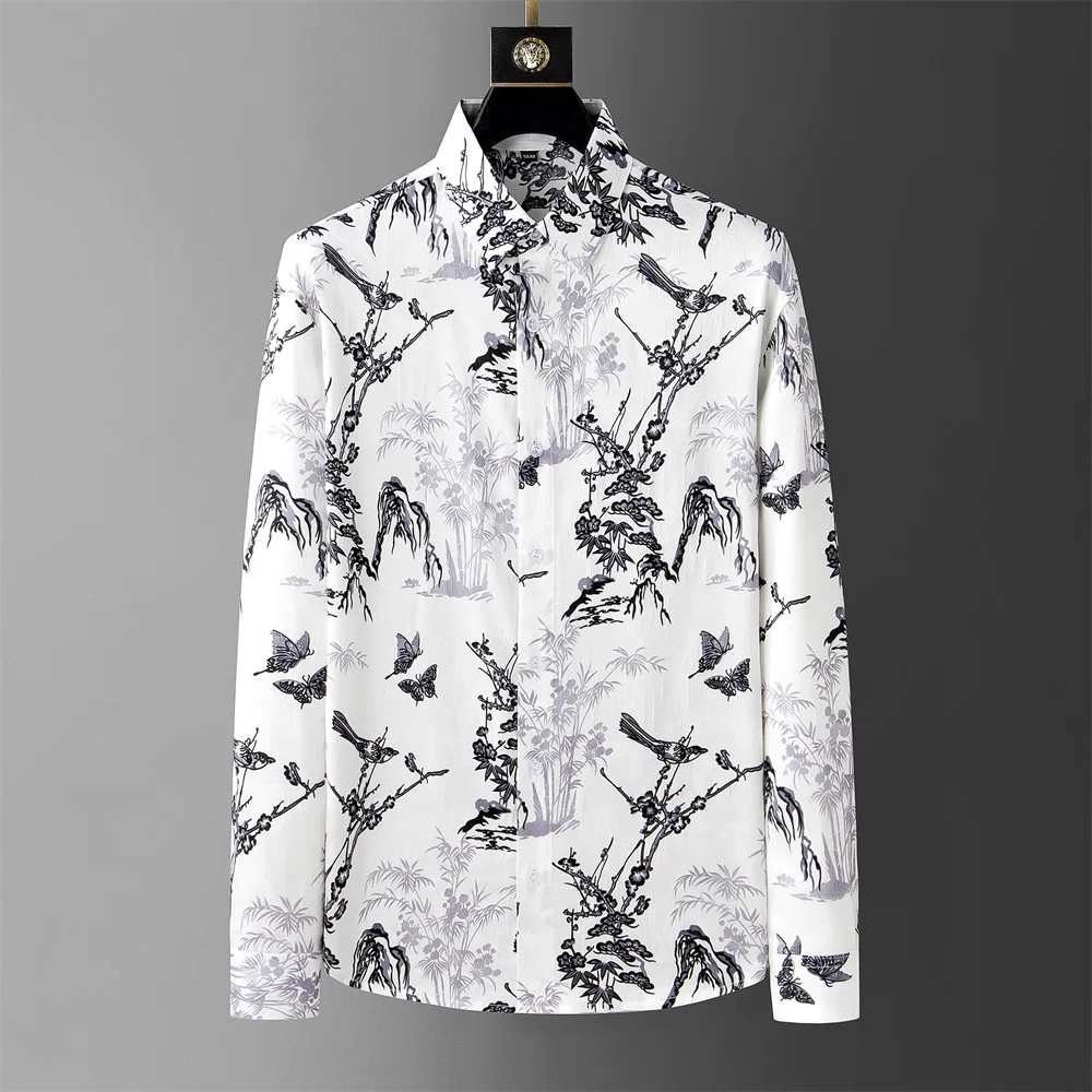 

Рубашка мужская жаккардовая с длинным рукавом, Свободная Повседневная Формальная сорочка, деловая одежда, лето 2024