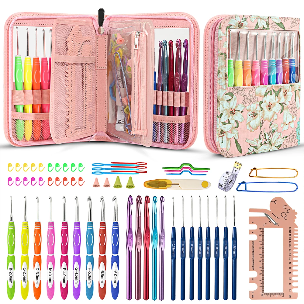 1Set Crochet Hooks Set Ergonomic Knitting Needle Weave Yarn Kits Floral Pattern Crochet Needles DIY Hand Knitting Art Tools,crochet hooks set