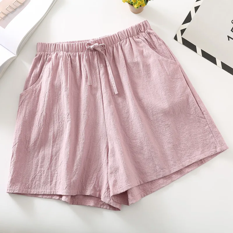 

New Cotton And Linen Shorts Women's Leisure Sports Solid Color Wide-Leg Pants Summer Thin Breathability Drying High Waist Short