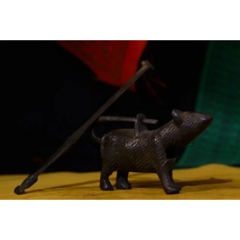 

10 см Тибетский буддизм латунный замок зверь бронзовый замок