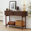 Fluted Console Table, Modern Entryway Table with Tambour Sliding Door, 2-Tier Sofa Table with Storage, Side Table Behind 1