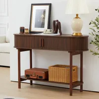 Fluted Console Table, Modern Entryway Table with Tambour Sliding Door, 2-Tier Sofa Table with Storage, Side Table Behind 1