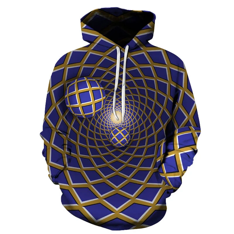 

2022 Three-dimensional 3D Print Hoodie Autumn Fashion Triangle vertigo Pattern Men Casual Sweatshirt Handsome Sportswear Coat