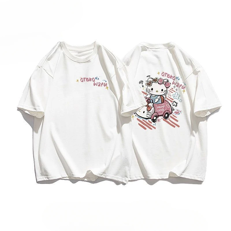 thumbnail image 1 of Camisetas casuales holgadas de manga corta con estampado de dibujos animados de Hello Kitty de Sanrio para niñas lindas Y2k Summers Hip-hop, 1 of 5