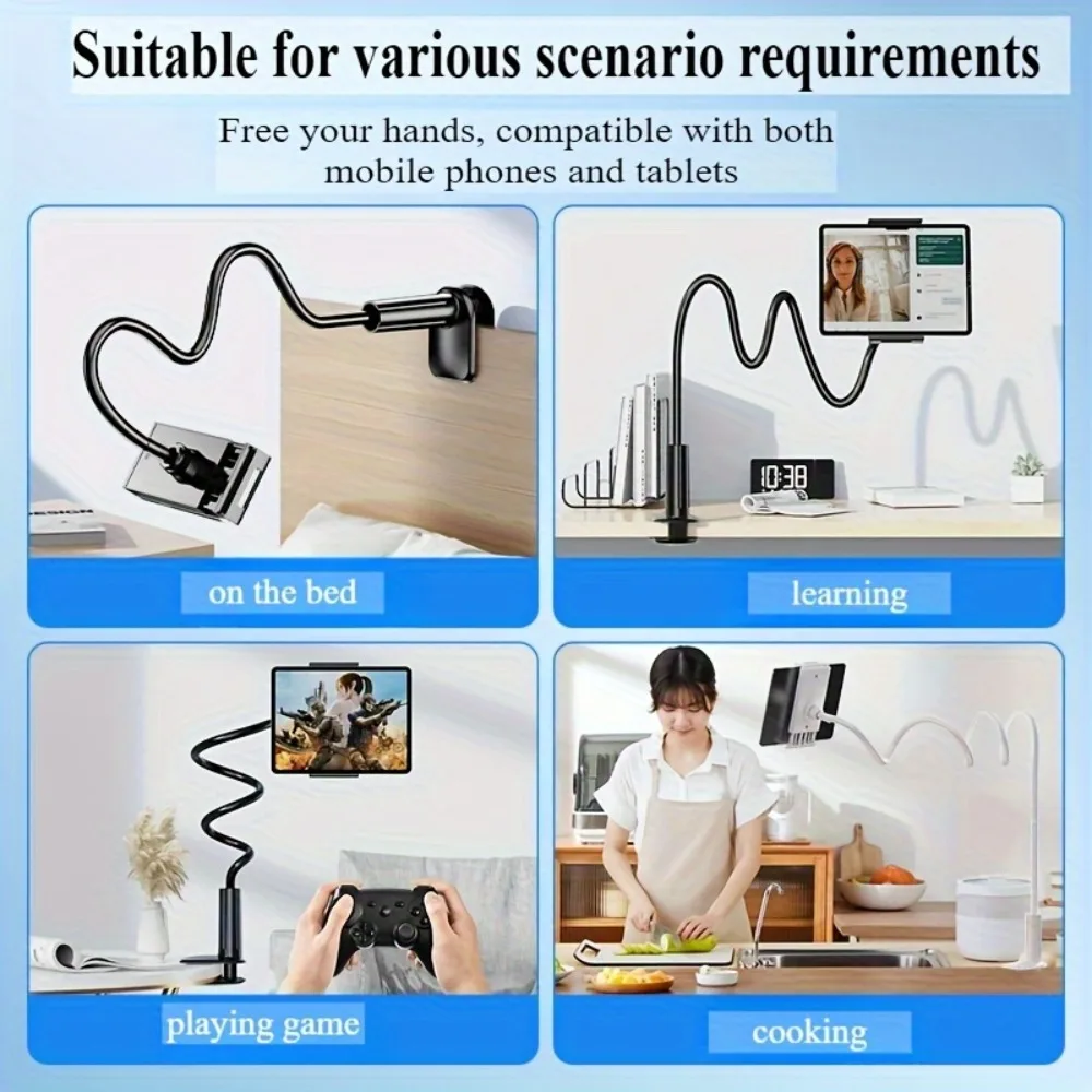 Thickened Flexible Arm Goose Neck Tablet Stand,1pc Tablet and Phone Holder,Suitable for Bed, Bedside, Desk, Bed Headboard, Table