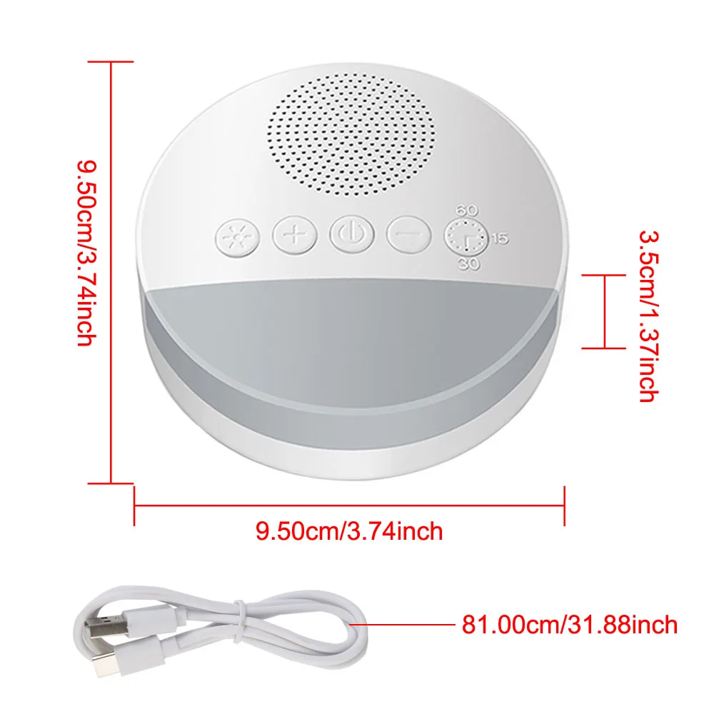 White Noise Machine Music Light Sleep Machine USB Rechargeable 20 Sounds Timed Shutdown Sleep Sound