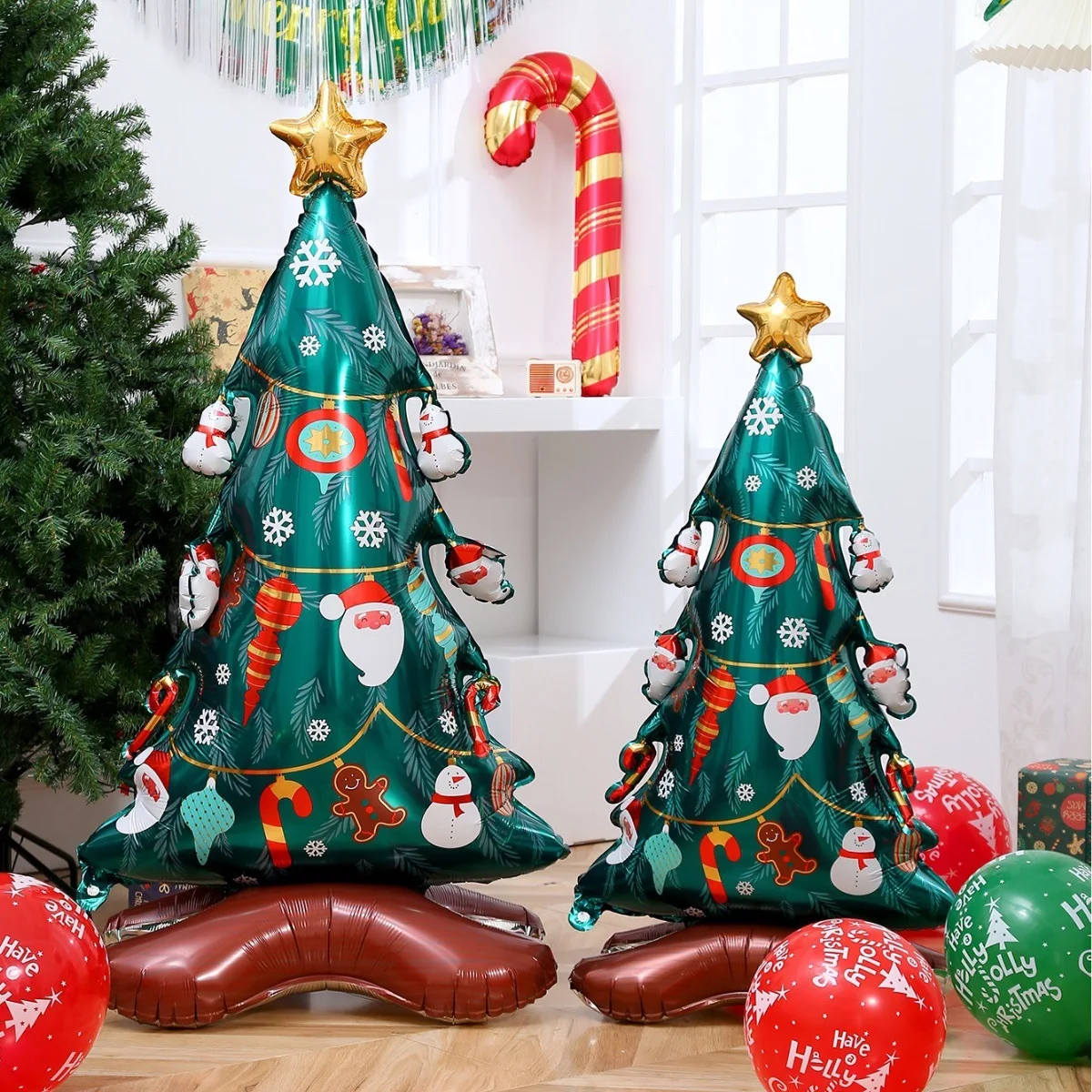 1 x extra großer, mittelgroßer, stehender Ballon in Weihnachtsbaumform, Weihnachtsbaum-Mottoparty, Weihnachtsbaumdekoration für den Innenbereich