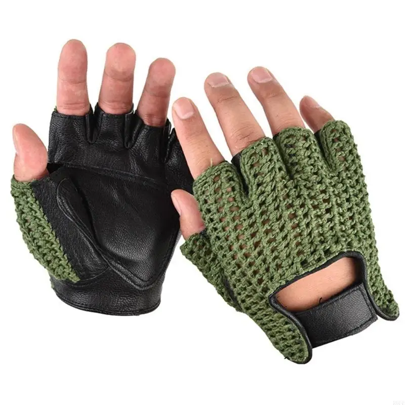 R6FE 2pack Durability Men's Mittens Half Finger Wools Leather Gloves Outdoor Sports for Gym, Motorcycle Cycling, and Outdoors 5