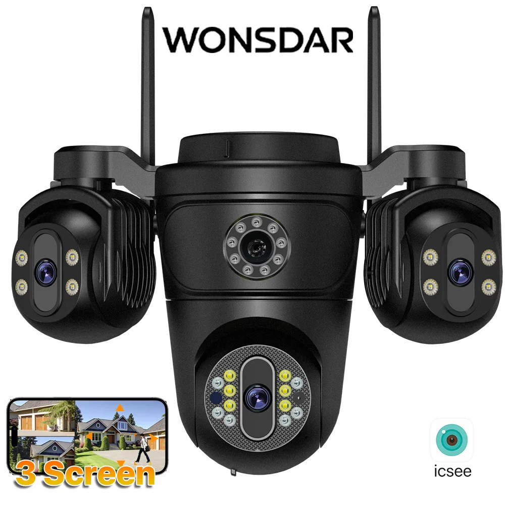 WONSADR Three Screen Three Lens HD WIFI IP Camera Dual Lens Camera Auto Tracking IP66 Waterproof CCTV Video Security Cam iCsee 1