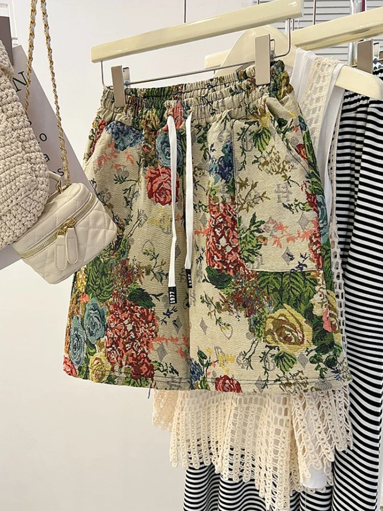 플러스 사이즈 여성용 하이웨이스트 반바지, 자카드 직조, 예술적 미학, 넓은 다리, 짧은 Y2k, 2024 여름 쿨 스포츠, 신상, 150kg Best5 플러스 사이즈 여성용 하이웨이스트 반바지, 자카드 직조, 예술적 미학, 넓은 다리, 짧은 Y2k, 2024 여름 쿨 스포츠, 신상, 150kg Best5