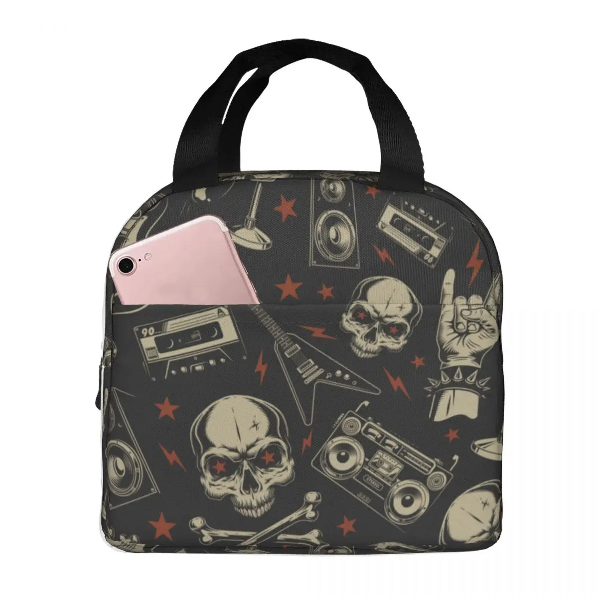 HeavyMetalSkullLunchBagsPortableInsulatedOxfordCoolerBag